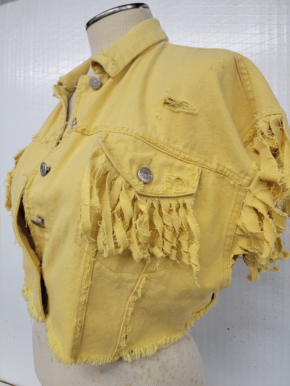**SOLD***ZZ Top 'Mascarero' Fringe Jean Shirt Vest - Upcycled Retro Vintage Band - Picture 9 of 11